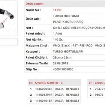 TURBO HORTUMU BÜYÜK PLASTİK PARÇA HARİÇ CLIO SYMBOL 1,5DCİ 12-/CLIO4 1,5DCİ(YANMAZ)