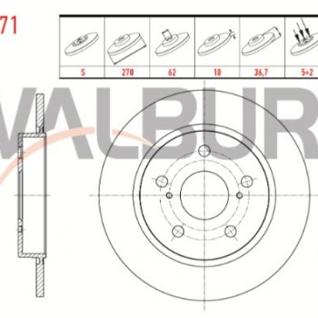 FREN DISKI ARKA DUZ 5 BJN 270X10X62X36,7 COROLLA 1.4 D-4D - 1.33 2007-2012/AURIS 1.33 DUAL-VVT-I 2007-2012/AURIS 1.4 D-4D 2007-2012/AURIS 1.33 2012-/AURIS 1.4 D-4D 2012-/AURIS 1.6 - 1.8 HYBRID 2012-