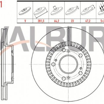 FREN DISKI ON HAVALI 5 BJN 281,5X23X64,2X47,2 HONDA CIVIC VII 1.6i- 1.8 I-VTEC- 2.0 I-VTEC 00-06/ CIVIC VIII 1.4-1.8 05-12/ CIVIC IX 1.6i-1.4 12-16 / CIVIC X 1.0 1.6 iVTEC 16- / CR-V II 2.0i 02-06